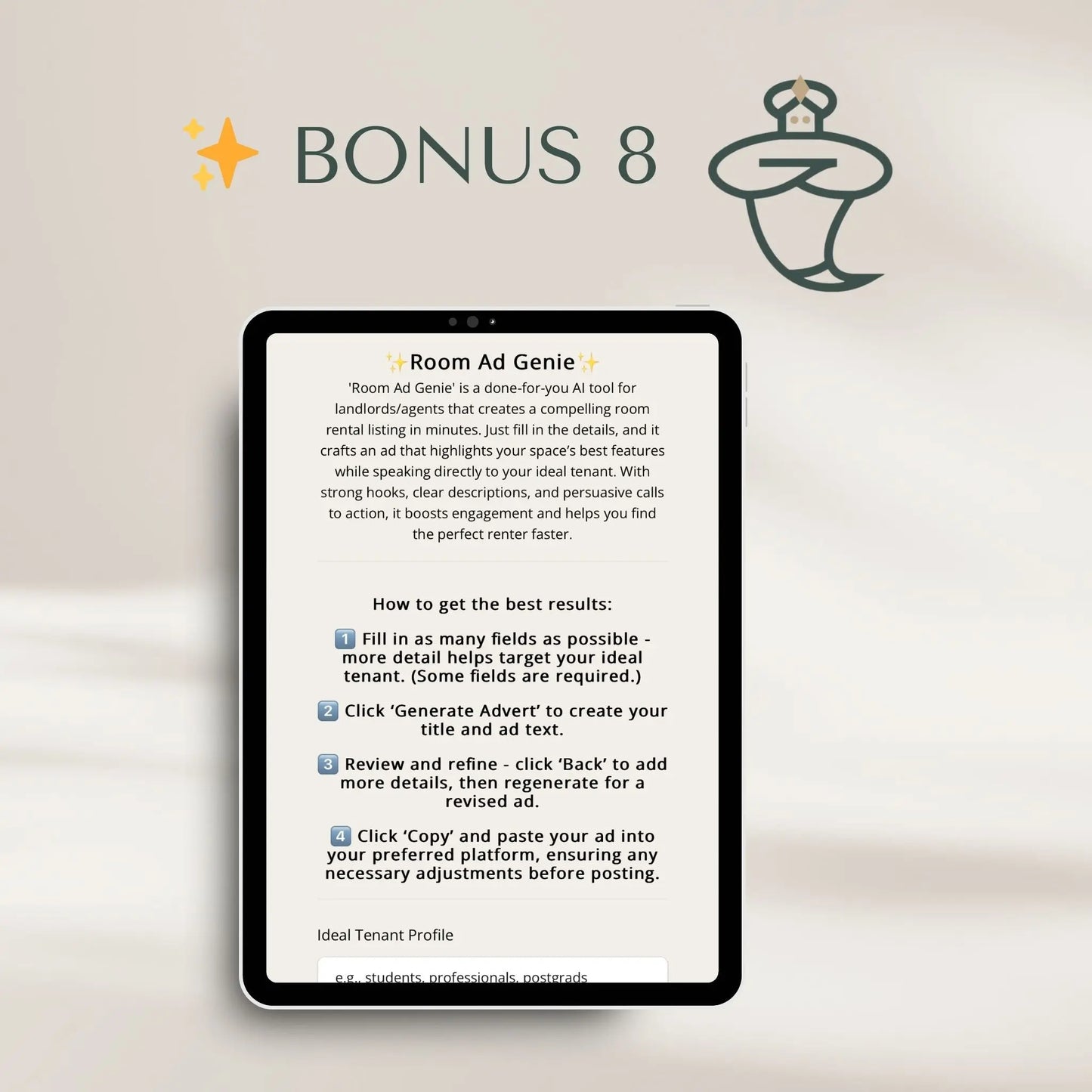 Spare Room Ad Genie AI Tool