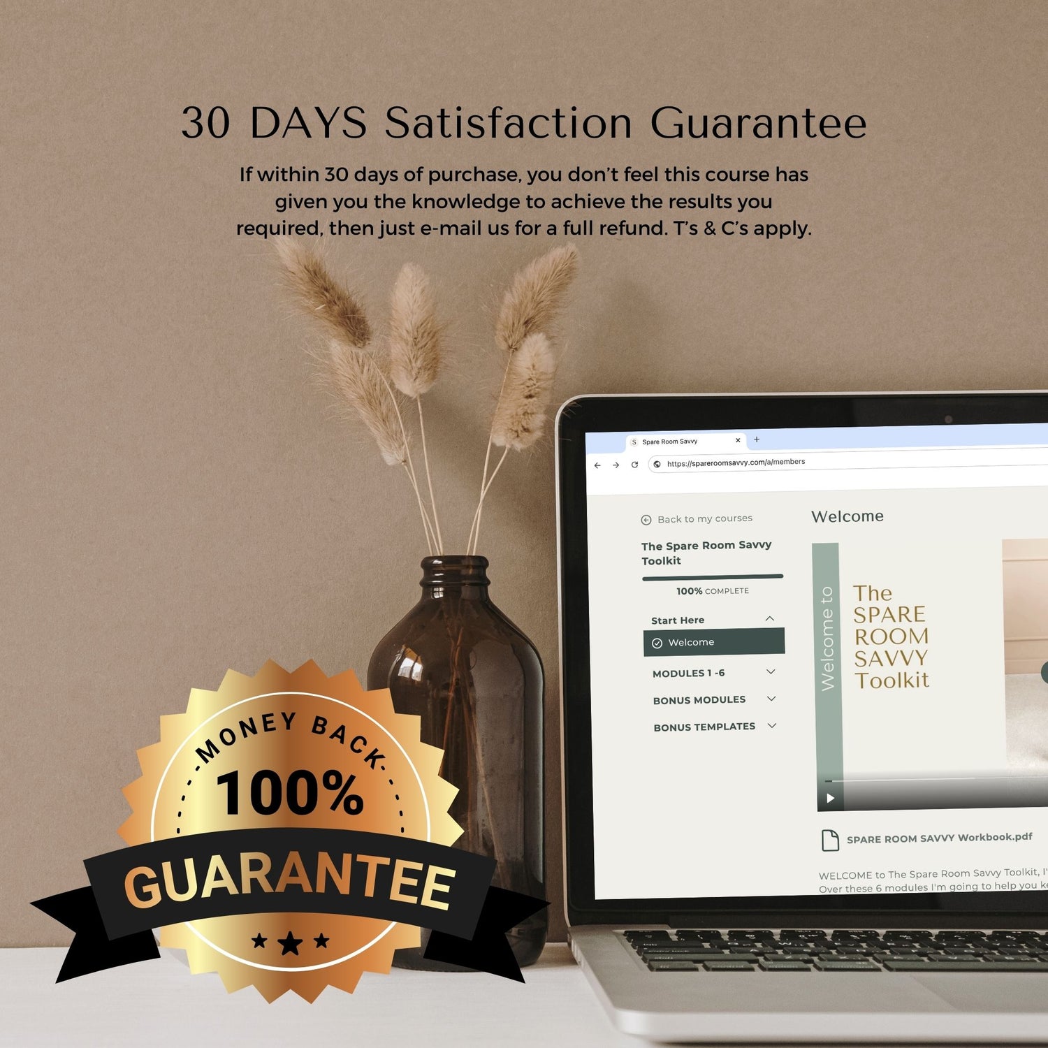 30 Day money back guarantee Spare Room Savvy Toolkit